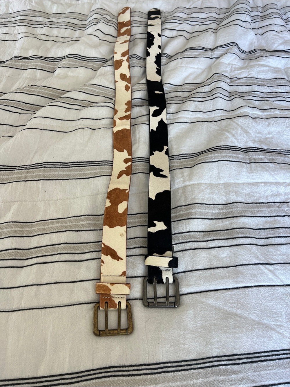 Forever 21 Cow Print Skinny Belts in Brown/White and Black/White